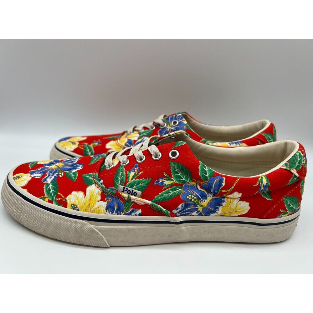Polo Ralph Lauren Men's Thorton Canvas Shoes Floral Red Size 10D NEW - Picture 13 of 16